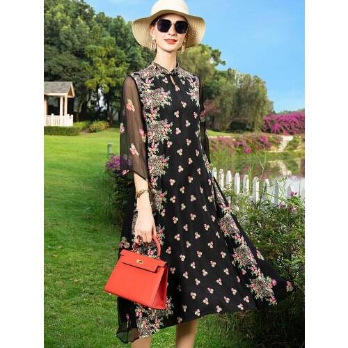 Tajiyane 100% Real Silk Dress for Women Summer Dresses Womens Clothing Elegant Genuine Leather Woman Dresses Vestidos TN2546