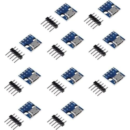 10pcs Female Micro USB to DIP 5-Pin Pinboard 2.54mm Micro USB Type Interface Power Adapter Board 5V Breakout Module