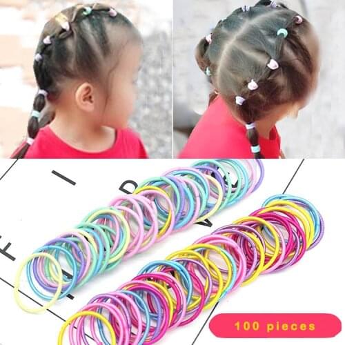 100Pcs/Set Childrens Hair Tie Girls Candy Color Colorful Hair Rope Basic Base Rubber Band Elastic Hair Band Hair Accessories