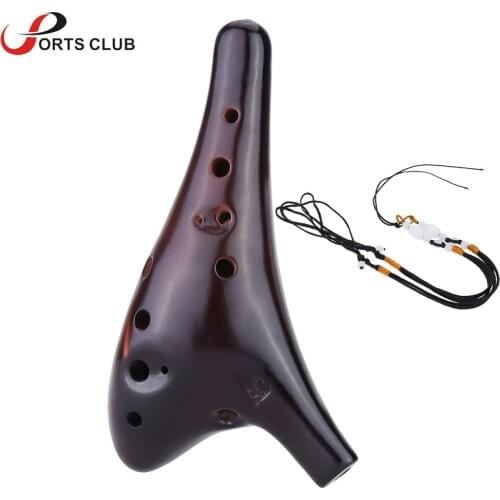 12 Holes Ceramic Ocarina Flute Alto C Smoked Burn Submarine Style Musical Instrument with Music Score for Music Lover