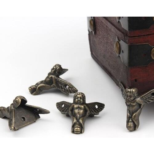 4Pcs Antique Bronze Angel Gift Box Wood Case Corner Protector Furniture Decor