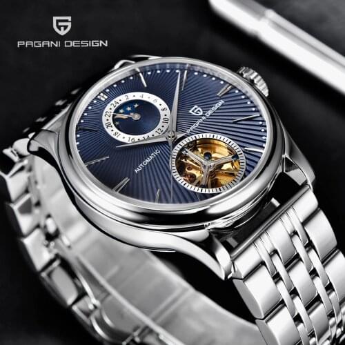 PAGANI Design Automatic Mechanical Watch Top Brand Sapphire Glass Luxury Mens Watch Stainless Steel Waterproof Watch Moon Phase