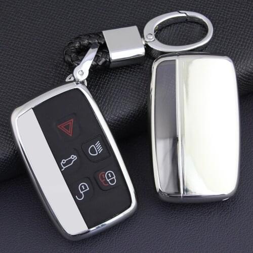 Car Key Cover Fob Case Chain For Jaguar XE XF XJ F-PACE F-TYPE Land Range Rover Sport Evoque Velar Discovery 4 5 LR4 Silver