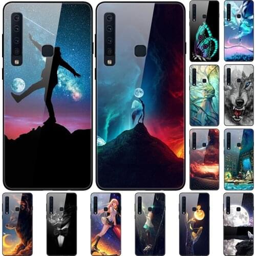Case For Samsung Galaxy A9 2018 Back Phone Cover Black Silicone Bumper With Tempered Glass