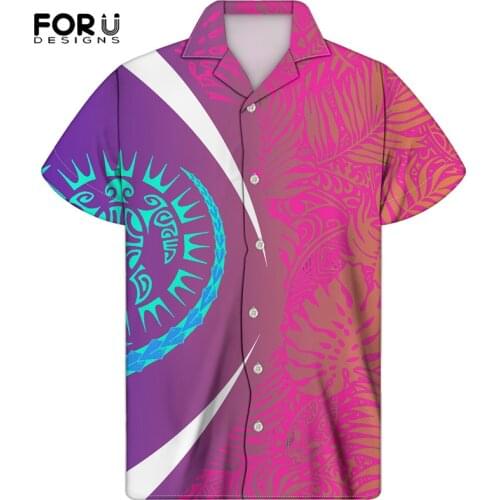 FORUDESIGNS Men Shirts Short Sleeve Polynesian Ocean Style And Turtles Casual Breathable Classic Lapel Male Clothing Vetements