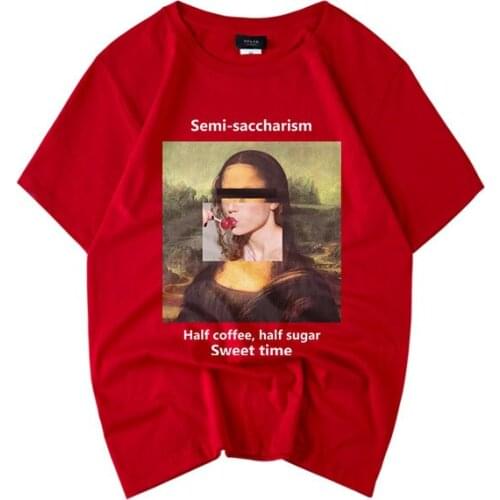2019 Summer Cotton Funny T Shirt Women Monla Lisa Pattern O-Neck Casual Short Sleeve Couple Tee Student Tshirt 3 Colors