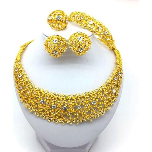 2019 Dubai gold jewelry sets for women big Necklace african beads jewelry set luxury Bride jewelry set Wedding Accessories Party