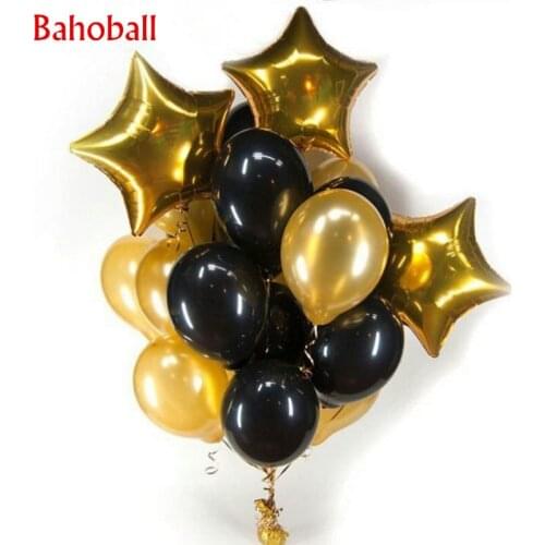 13pcs/lot 12 inch pearl black gold Latex balloons with 18 inch gold star wedding birthday party decor inflatable air ball supply