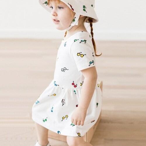 Baby Girls Summer Dress new Casual Kids Dresses for Girls Pure Cotton Sunglass Printed Toddlers Clothes Girls Costumes