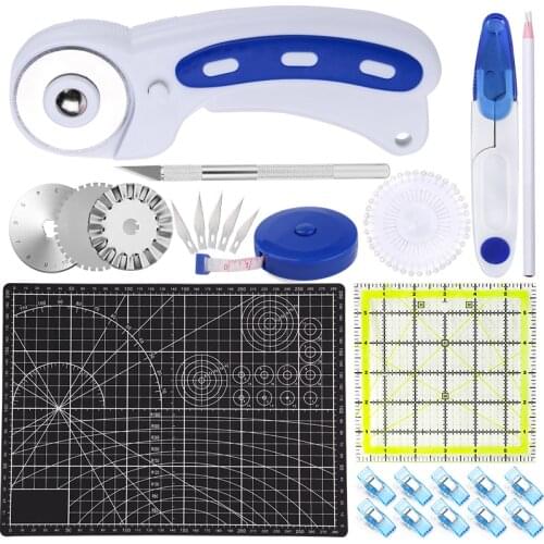 Nonvor 45mm Rotary Cutter Set with A4 Cutting Mat Acrylic Sewing Ruler Sewing Clips Pins Carving Knife Set for Fabric Sewing