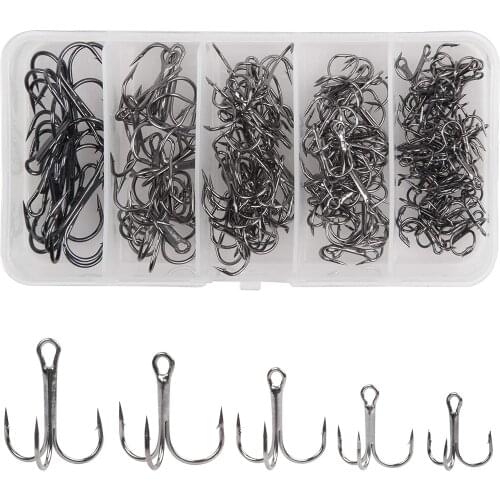 145Pcs Fishing Treble Hooks Kit Round Bend Barbed Treble Hook Strong High Carbon Steel Triple Fish Hooks For Baits Lures Trout