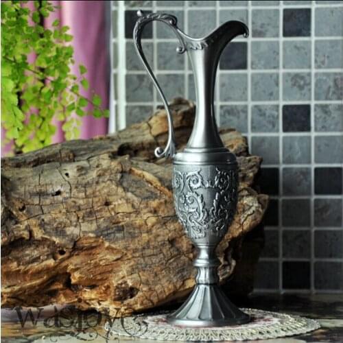 European retro Home Decoration metal alloy Tabletop vase vintage flower Carved Pewter Artcraft Gift flower vase2136