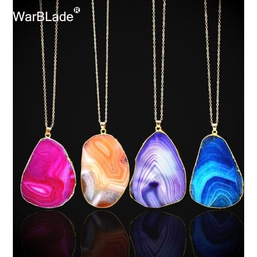 WarBLade 2018 New Natural Stone Crystal Cut Pendant Necklace Fashion Quartz Gold Color Stone Necklaces for Women Jewelry Gift