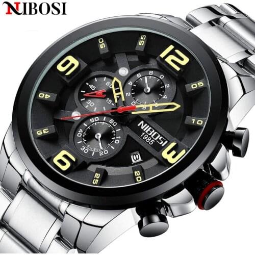 NIBOSI 2020 New Mens Watches Top Brand Luxury Sport Waterproof Watch Men Stainless Steel Military Bigdial Chronograph Wristwatch