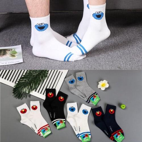 New Unisex Cotton Socks Women Cute Sesame Street Anime Elmo Socks Fun Cartoon Pattern Ankle Socks Happy Woman Socks For Girls
