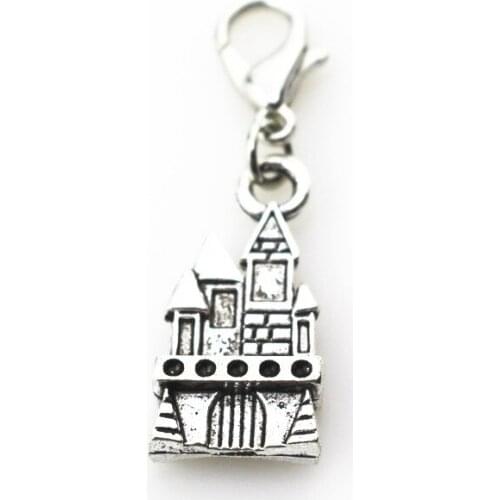 New Arrival 20pcs/lot Silver Tower House Dangle Charms Hanging Lobster Clasp DIY Bangles&Bracelets Necklace Pendant Jewelery