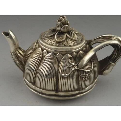 Very rare Qing Dynasty (QianLong1711-1799)silver Flagon/Teapot,lotus,Free shipping