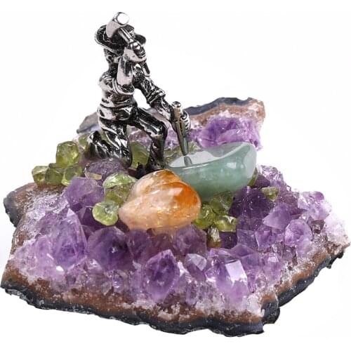 Creative Miner Crystal Decoration Stone Lifelike Model Amethyst Citrine Base Mineral Best Birthday Gift For Childern