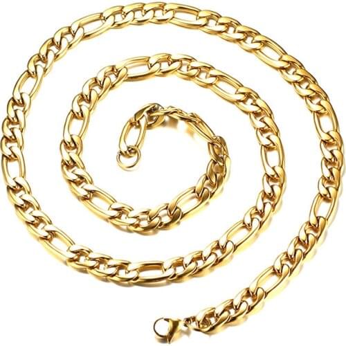 European&American Tide Man Simple Necklace Gold Mens Chain Stainless Steel Necklace 76CM Chain Jewelry Personality Men Jewelry