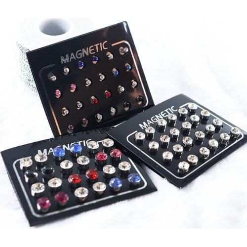 12 Pair/set 3/4/5/6/7mm Fashion Colorful White Crystal Rhinestone Punk Magnet Earrings Fake Stud Earrings Women Mens Jewelry
