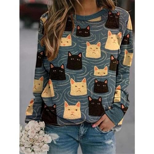 Fashion Cat Animal Print Sweatshirt Women men Autumn O Neck Loose Pullover Tops Casual Long Sleeve Loose Sweatshirt Oversized