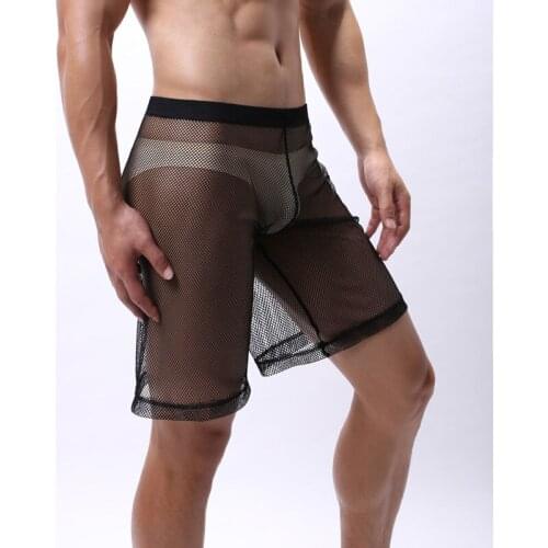 Men Mesh See Through Underwear Transparent Men Boxer Half-length Solid U Convex Pouch Boxer Mens Long Underwear Gay Wear