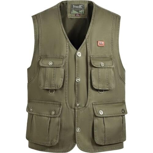 Outdoor vest canvas vest cotton V-neck male big 8 pockets large size spring autumn mens waistcoat large size cotton breathable