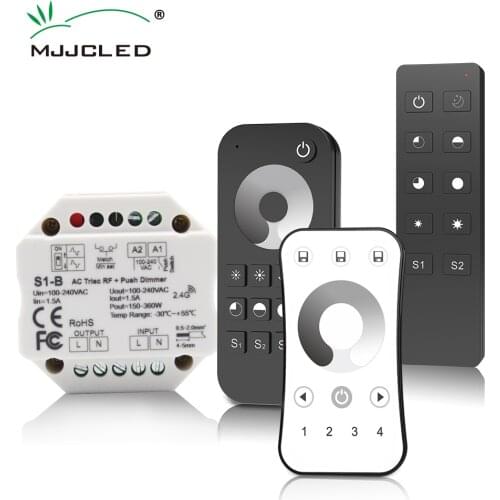 MJJC S1-B Triac LED Dimmer 220V 230V Wireless 2.4G RF Remote Control Push Switch Smart Wifi Dimmer for LED Lamp 220v AC Dimer