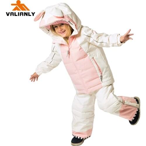 VALIANLY 2021 Girls Snow Suit Children Winter Ski Suit Waterproof Windproof Kids Ski Jacket Pants 2 Pieces Snow Set For Girls