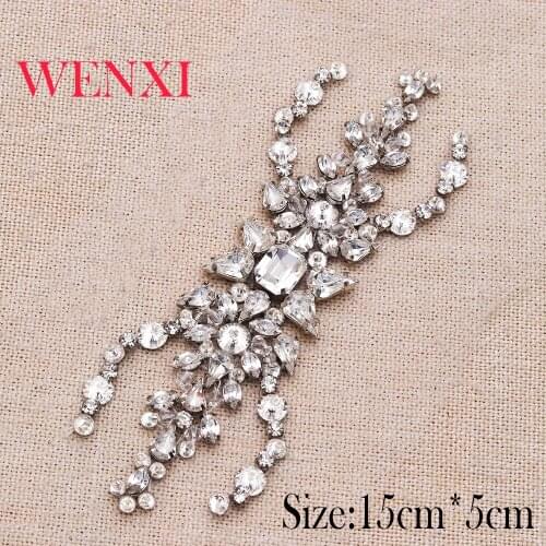WENXI 10PCS Luxury Rose Gold Clear Rhinestones Appliques Sew On Bridal Gown Dress Belt Accessory DIY WX838A