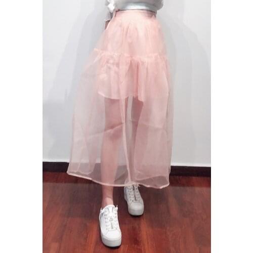 Patads French fashion splicing solid color fairy mesh skirt spring and summer perspective slim fit skirt e19joseal