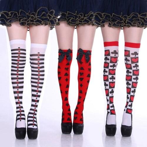 Womens Poker Plum Flower Thigh High Stockings Plus Size Over The Knee Slim Socks
