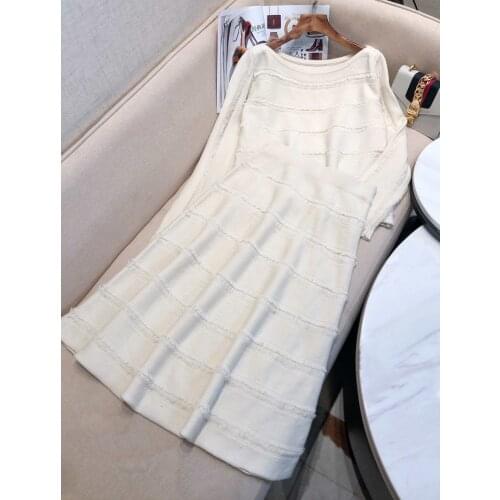 Ladies 2021 fashion new suit one-line neck fringed wool cardigan top + high-waist A-line half skirt 2-piece set 1013