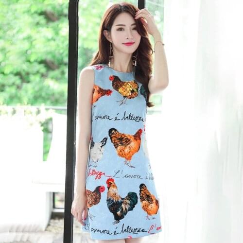 Women Plus Size 3XS-10XL Runway Summer Dress Womens Sleeveless Tank Animal Letter Printed Sequin Blue Casual Mini Dress