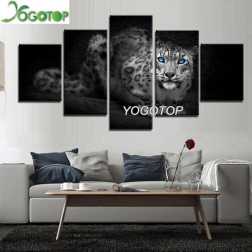 Animal Leopard DIY Diamond Painting 5 pcs 5D Full Drill mosaic Diamond Embroidery Handcraft Kit Black and white art ML1010
