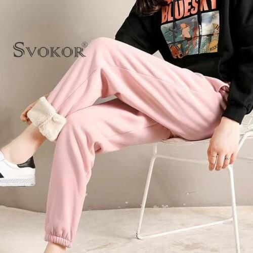 SVOKOR Winter Warm Pants Plush Fleece Thickened Casual Pants Women Mujer Plus Size Cold Resistant Solid Sports Leggings