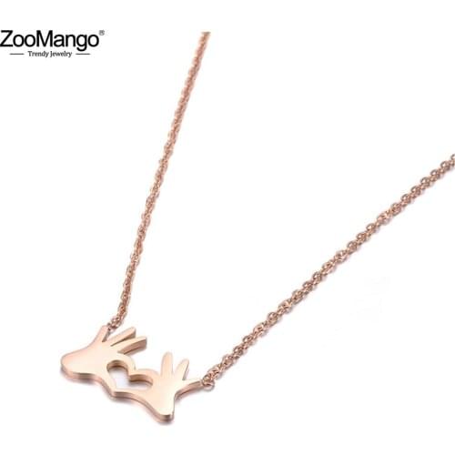 ZooMango Trendy Titanium Steel Heart Charm Pendant Necklaces Jewelry Rose Gold OK Choker Party Necklace For Women Girls ZN19096