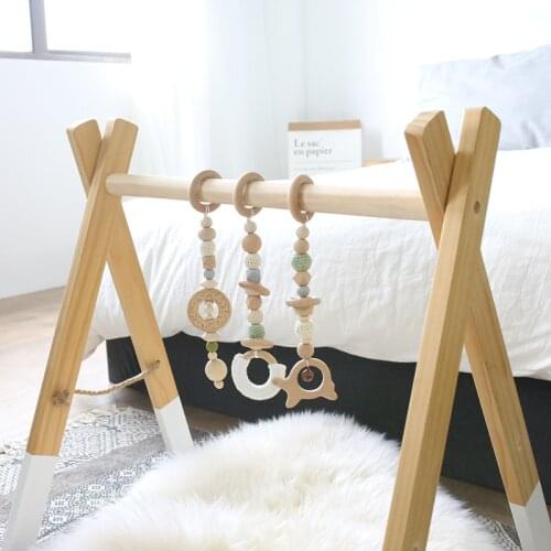 1Set Baby Toys Rattle Mobile Crib Silicone Beads Beech Donut Teether DIY Handmade Infant Bed Stroller Hanging Decor With Holder