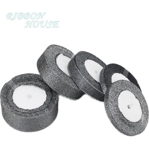 25 yards/roll) black Metallic silver Glitter Ribbon Colorful gift package ribbons wholesale 6/10/20/25/40mm
