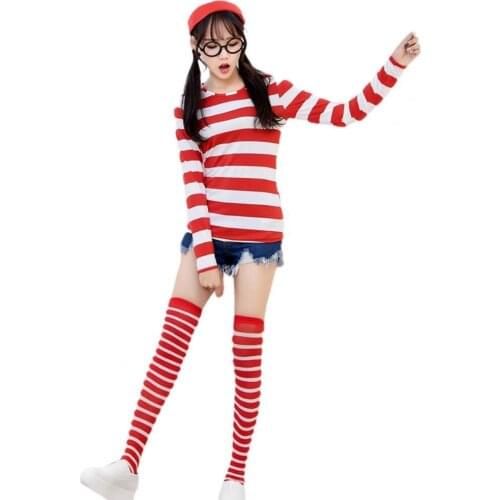 3/4 Pcs/Set Simple T-shirt Set Plush Ball Long Sleeve Breathable Red Striped Print Hat Top Glasses Set