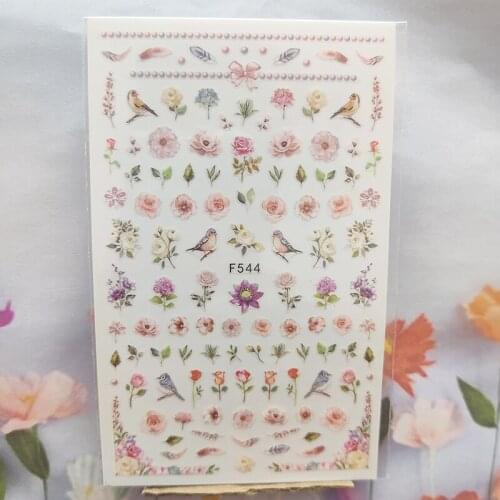 3D Nail Sticker Interesting Design Nail Foil Glue Sticker Peony Flower Rose Bird Stickers for Manicure Nail Art Decoration