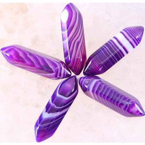 5Pcs 8x32MM Natural Stone Purple Onyx Hexagonal Healing Pointed Reiki Chakra No Drilling Hole Bead Fit Pendant Jewelry K377