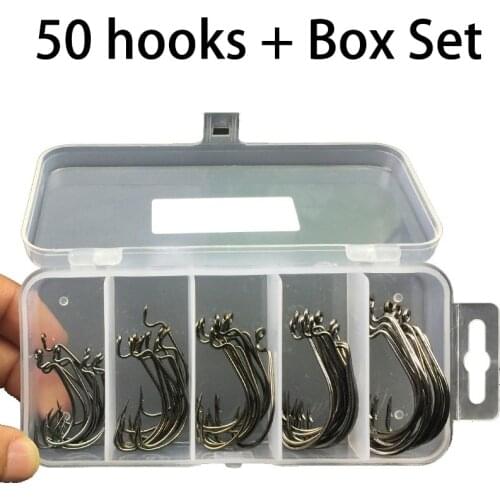 50Pcs/100Pcs Box Sea Fishing Hooks Offset Fishhook for Soft Bait Lure Fishing Big Hooks Tackles Accessories Fishhook