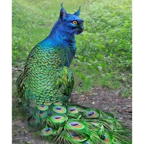 DIY Diamond Painting Cat Head Peacock Body Full Square/Round Rhinestones Embroidery Mosaic Cross Stitch JX419