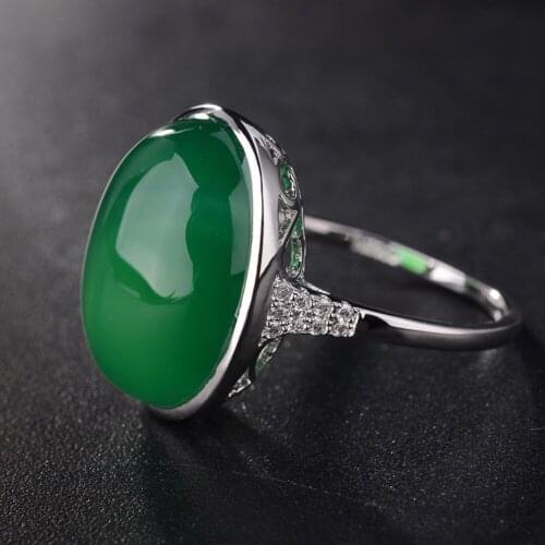 Hot sell new - free shipping Retro hollowed out natural green jades stone Amethysts half jewel ring
