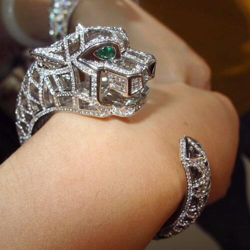 Hollow Leopard bracelet AAA+ Cubic Zirconia Stone paved Animal Panther cuff bangle for Men or Women designer copper jewelry 2020