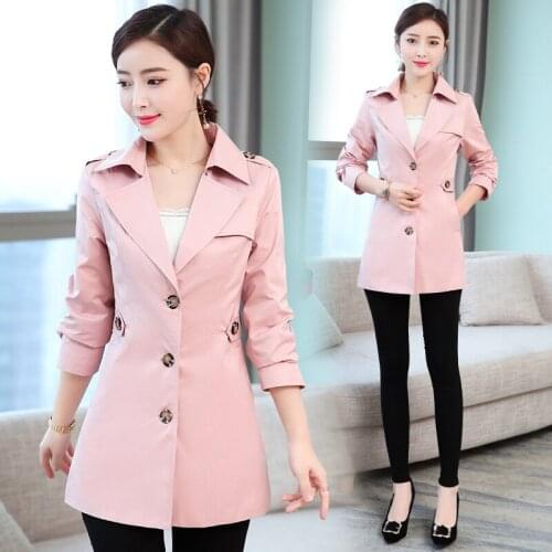 B Spring autumn Women Trench Coat Long Windbreaker Fashion Single Breasted Turn Down Collar Slim Long Trench Coat Female Outwear