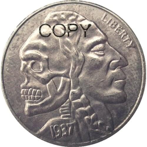 BU(10)Hobo Nickel 1937-D 3-Legged Buffalo Nickel Rare skull Zombie Skeleton Two Face Funny Copy Coin