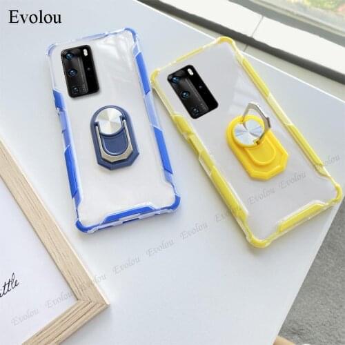 For Huawei P40 P30 Lite Cases Acrylic Transparent Shockproof Case For Nova 7i 5 6SE Mate 30 Pro Magnetic Holder Soft Frame Cover