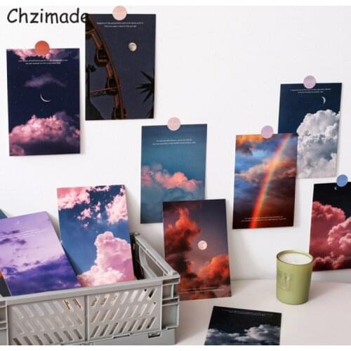 Chzimade 15Sheets Ins Sky Clouds Scrapbooking Decorative Card Sunrise Sunset Dawn Dusk Colorful Postcard Diy Poster Wall Sticker